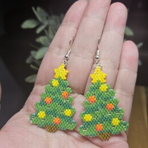 Handmade Beaded Christmas Tree Earrings